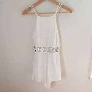 White Forever 21 Floral Crochet Gauze Romper